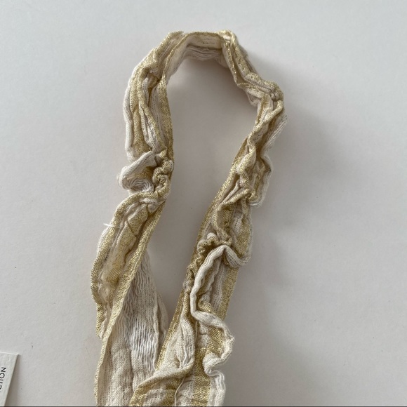 NWT Pearl & Caviar Crop Ruffle Top Woven Cotton Oatmeal Gold Metallic Striped S - Picture 6 of 16